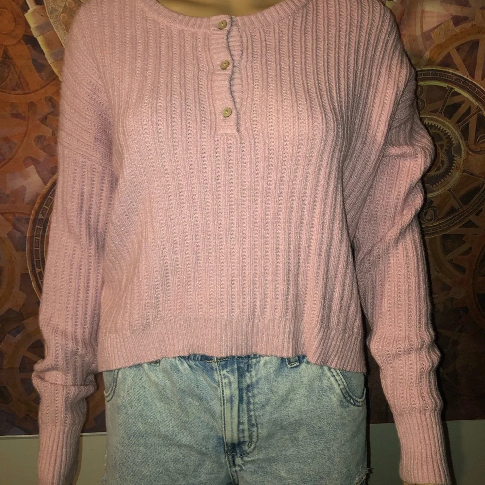 Pink Ribbed Women's Sweater - Picture 1 of 3